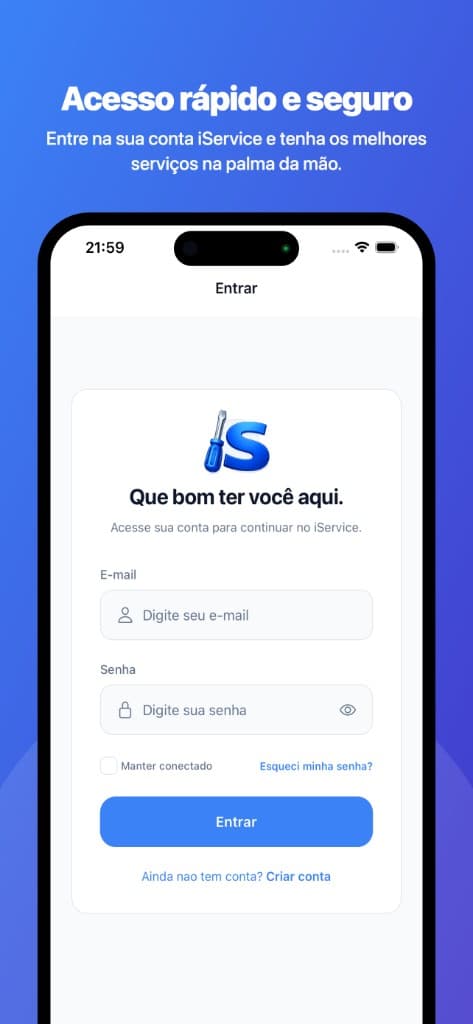 Prévia do app iService para clientes