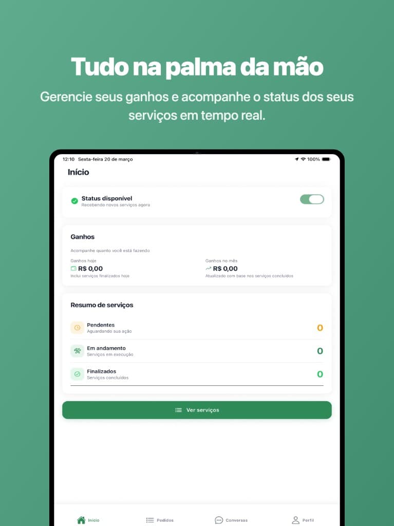 Prévia do app iService para prestadores